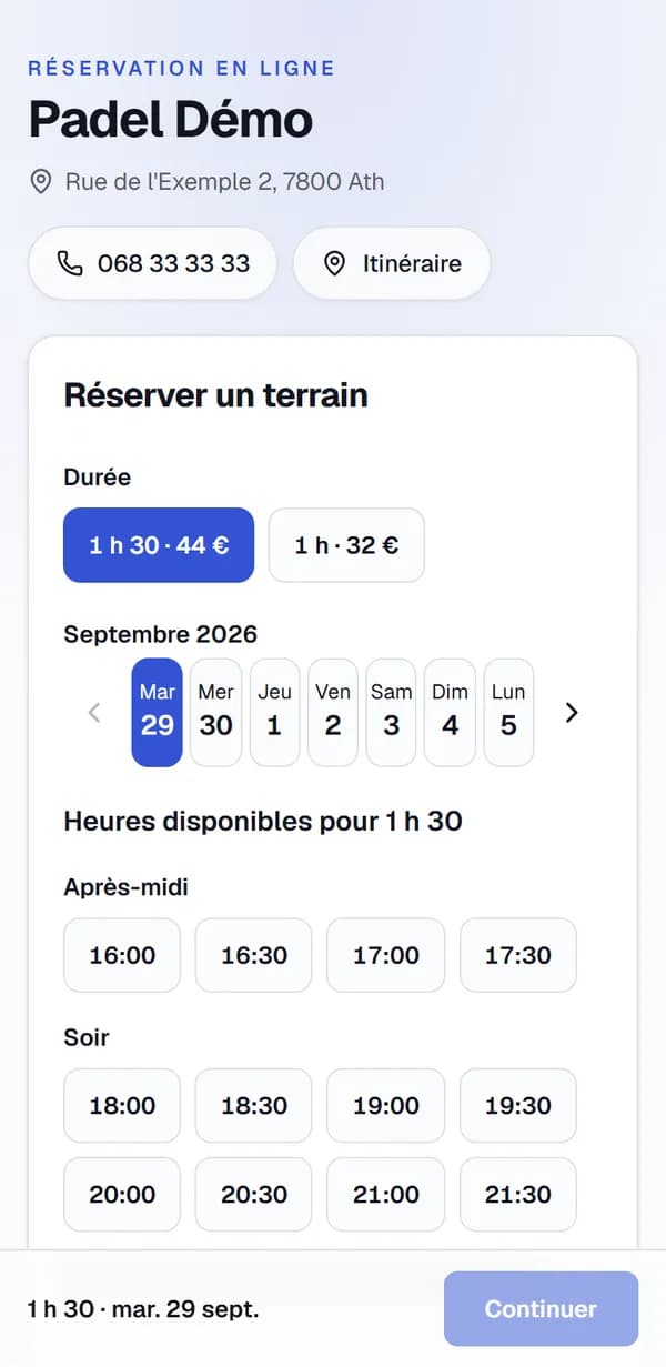 Réservation d'un terrain de padel sur téléphone
